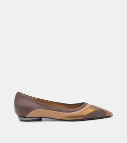 BALLERINE PELLE BICOLOR MARRONE