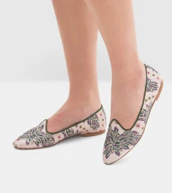 BALLERINE RICAMO FLOREALE VERDE