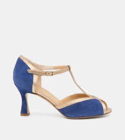 SANDALI CAMOSCIO BLU E PLATINO