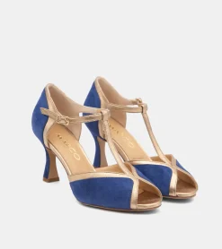 SANDALI CAMOSCIO BLU E PLATINO