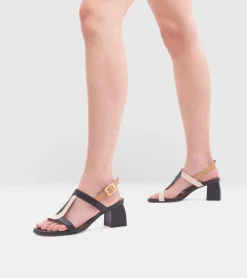 SANDALI PELLE NERO E AVORIO