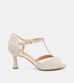 SANDALI RAFIA BEIGE E PLATINO